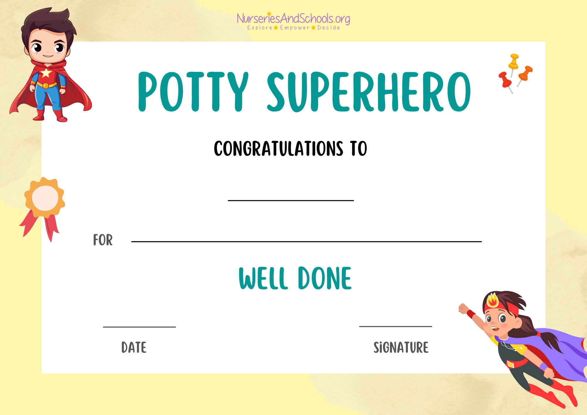 Potty Superhero certificate