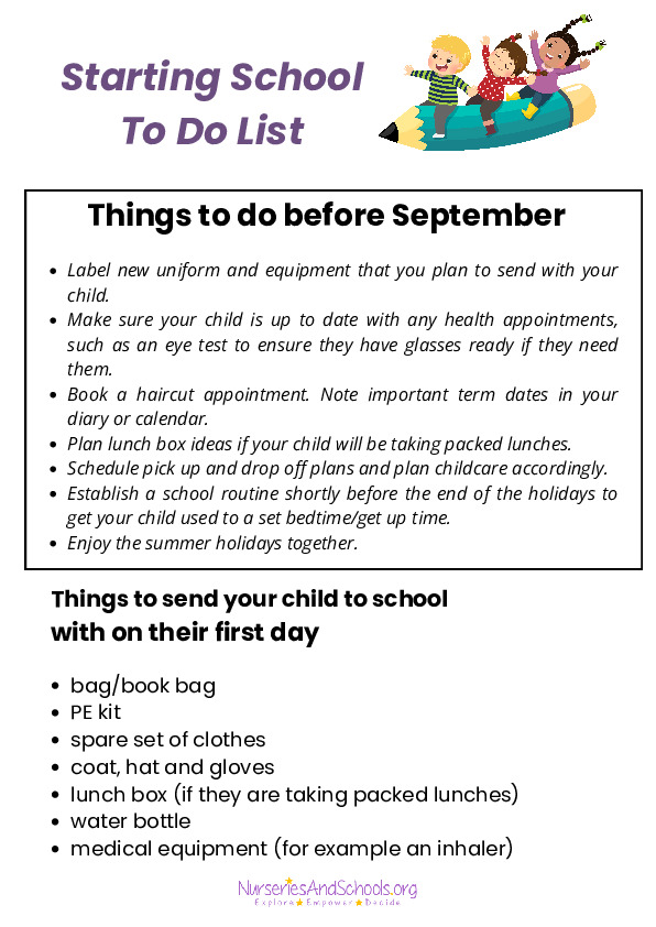 School Readiness- To do list for parents