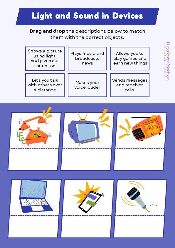 Light and sound in devices science worksheet