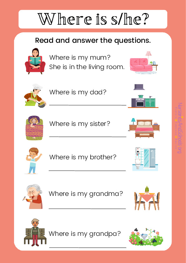 Parts of the house rooms and family members english worksheet