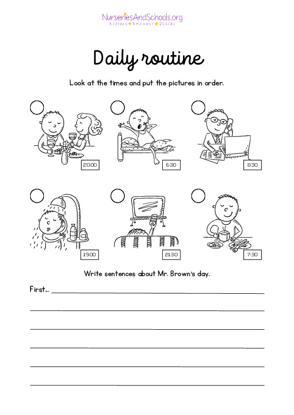 Daily Routine Worksheet black and white