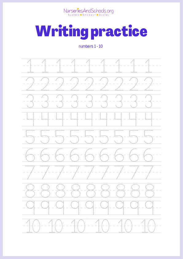 Writing Numbers worksheet for EYFS