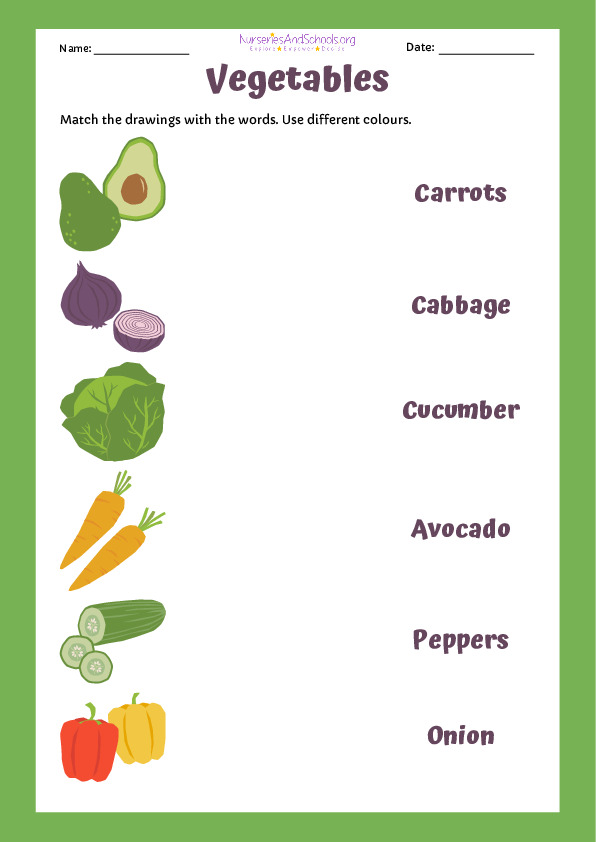 Vegetables matching activity worksheet