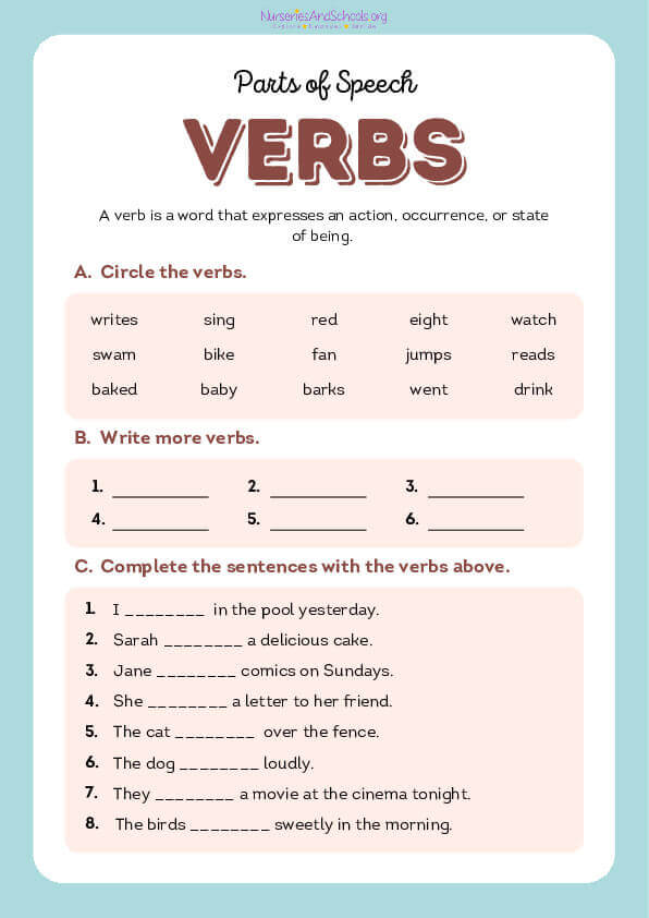 English parts of speech worksheet