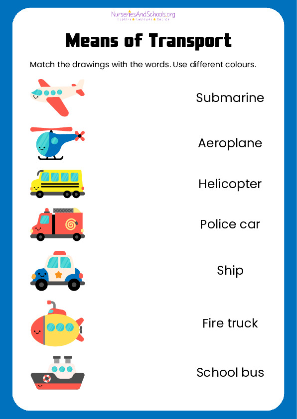 Means of transport matching worksheet