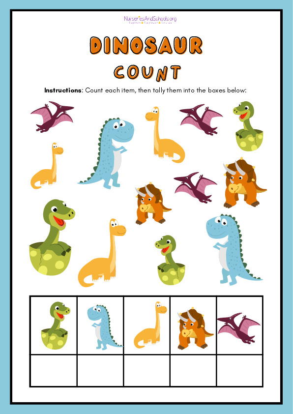 Dinosaur counting math worksheet