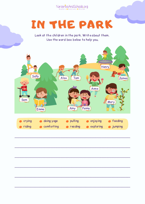 In the park- writing activity worksheet