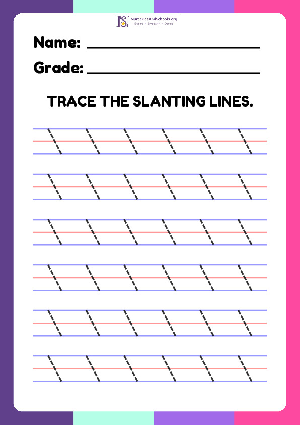 Trace the slanting lines worksheet