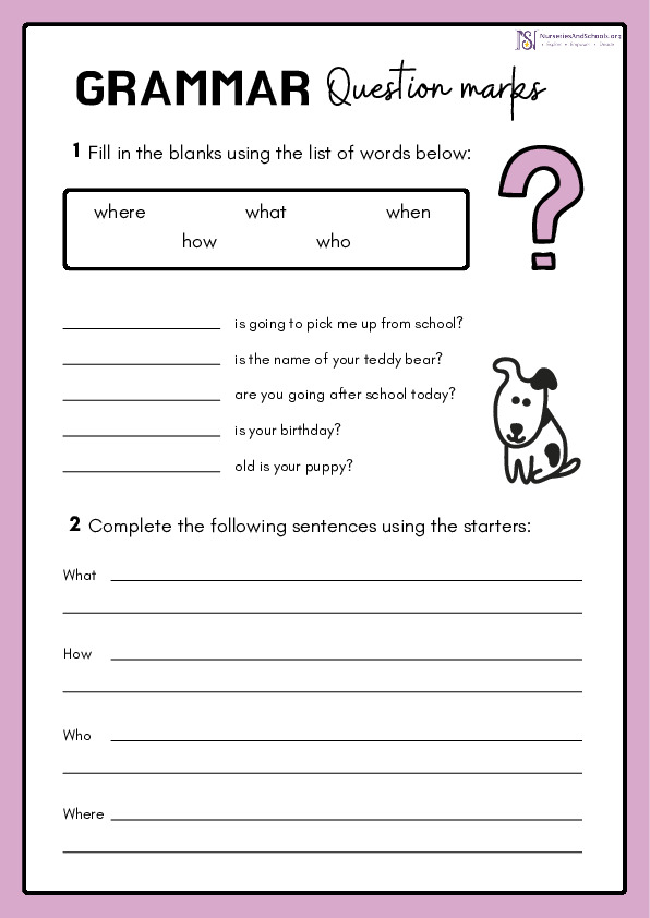 Grammar Question Mark Worksheet