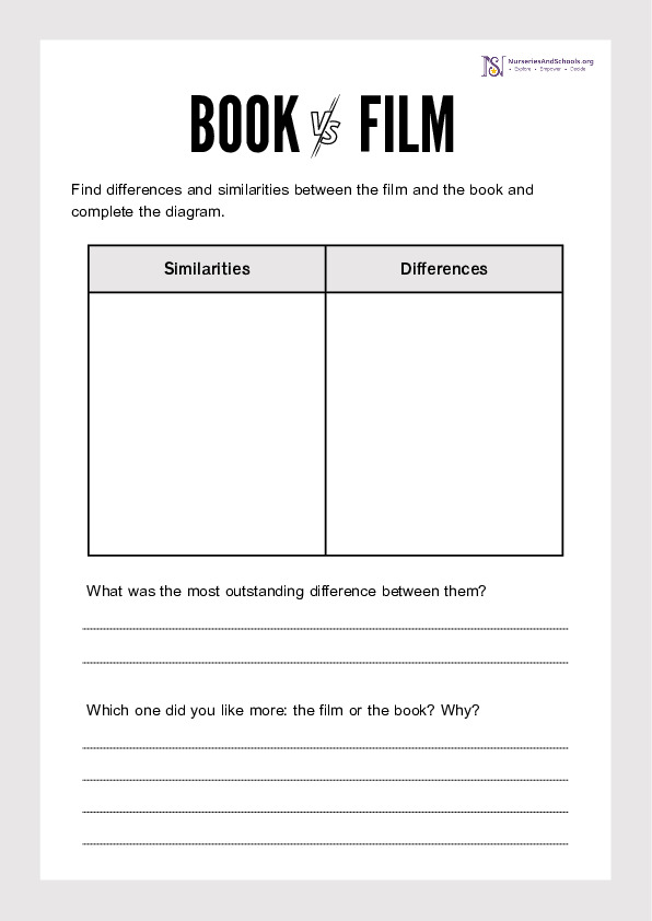 Book Vs Film Comparison Worksheet