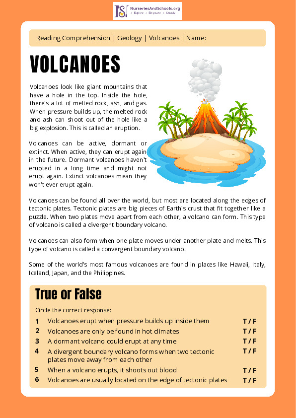 All about Volcanoes- reading comprehension