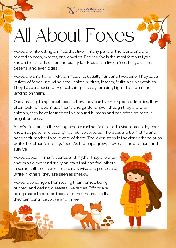 All about Foxes- reading comprehension