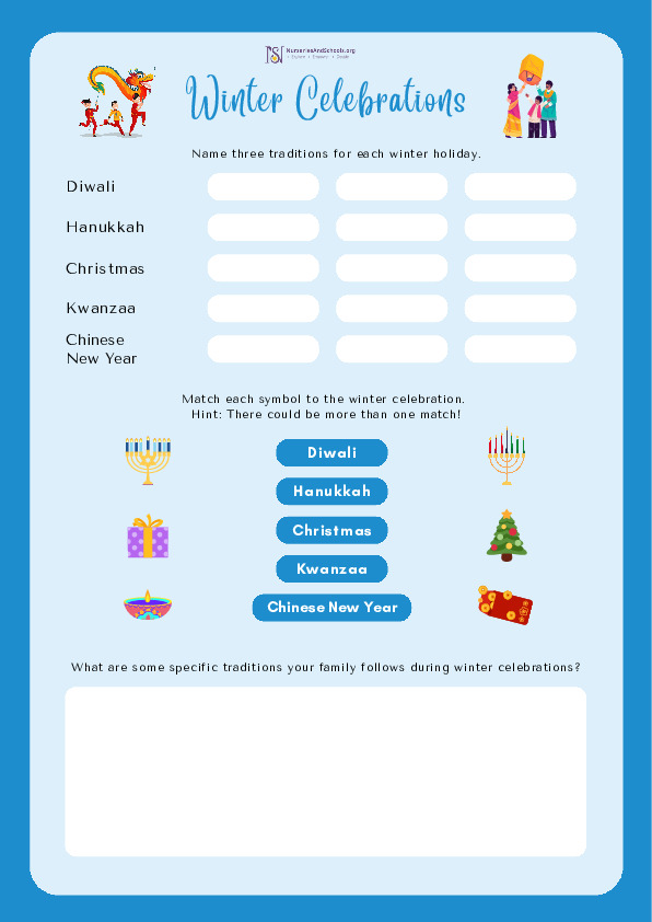 Winter celebrations worksheet