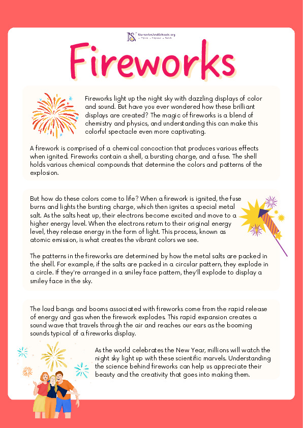 The science behind fireworks- reading comprehension worksheet