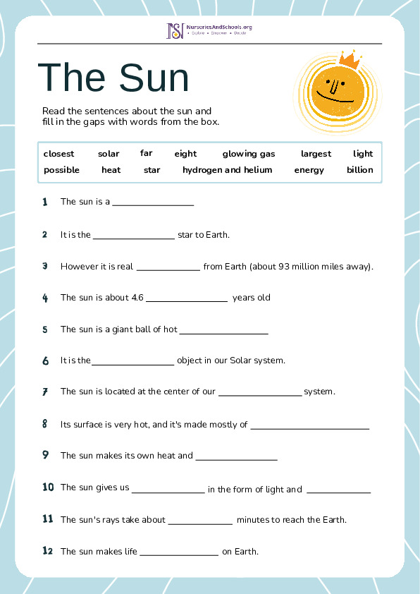 The Sun-fill in the gaps activity worksheet