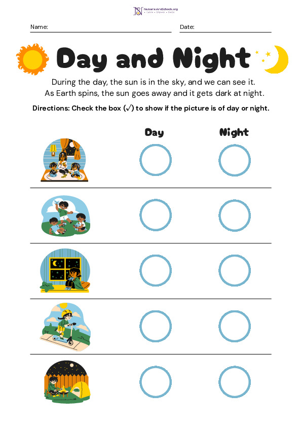 Montessori Activity- Day and Night Science Worksheet