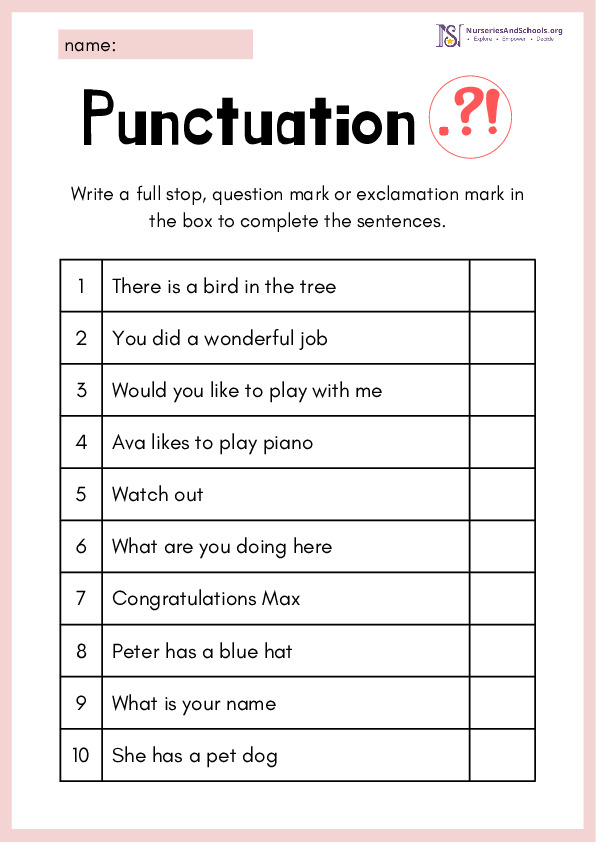 Punctuation Grammar Worksheet