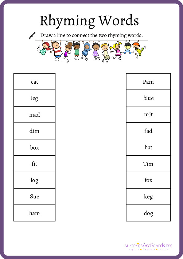 Rhyming words activity worksheet