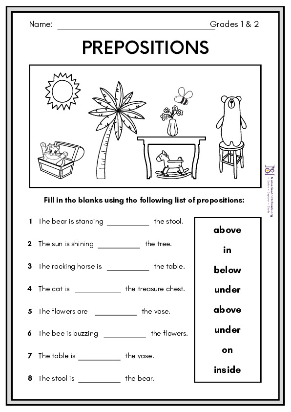 Black and White Preposition Worksheet