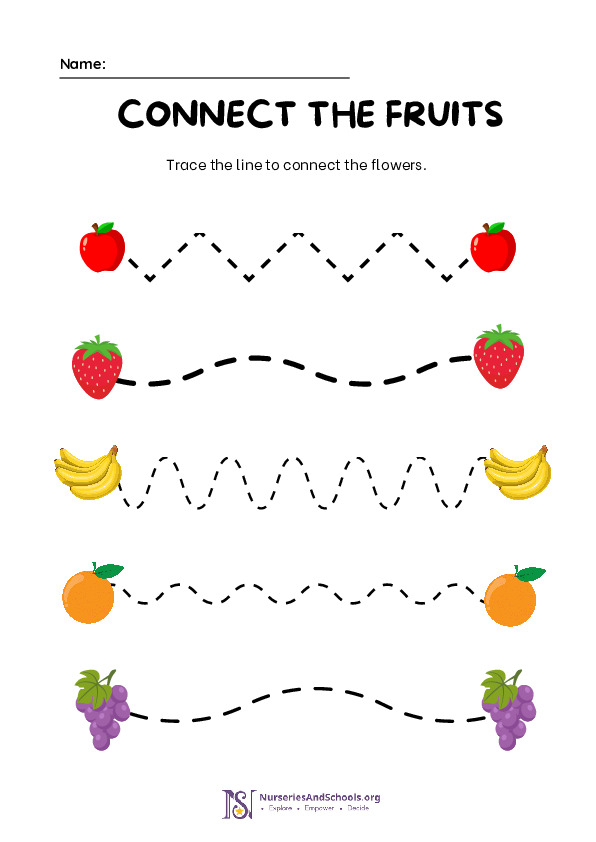 Connect the Fruits- Line Tracing Worksheet