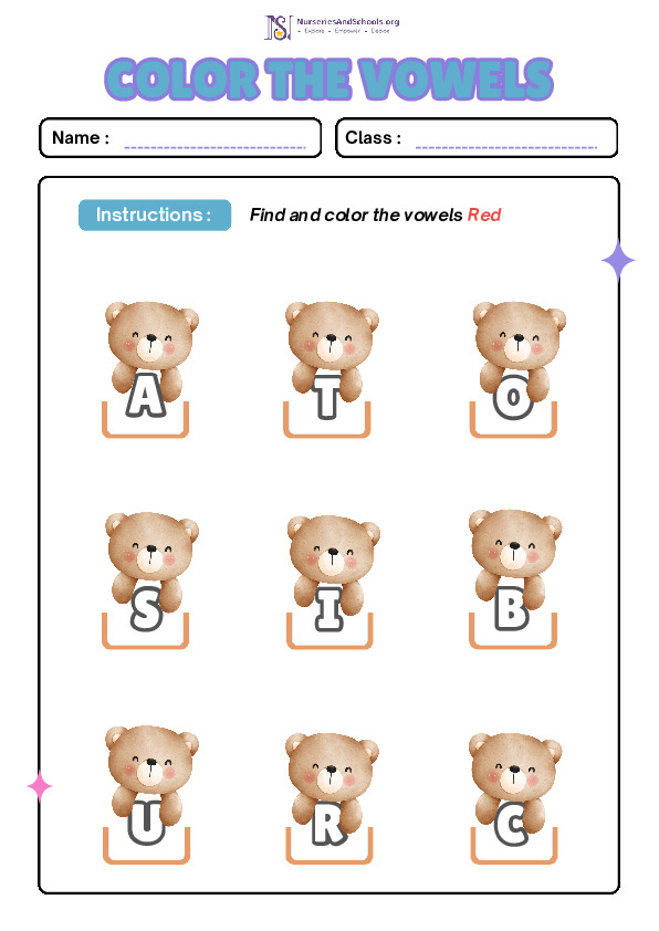 Color the Vowels activity worksheet