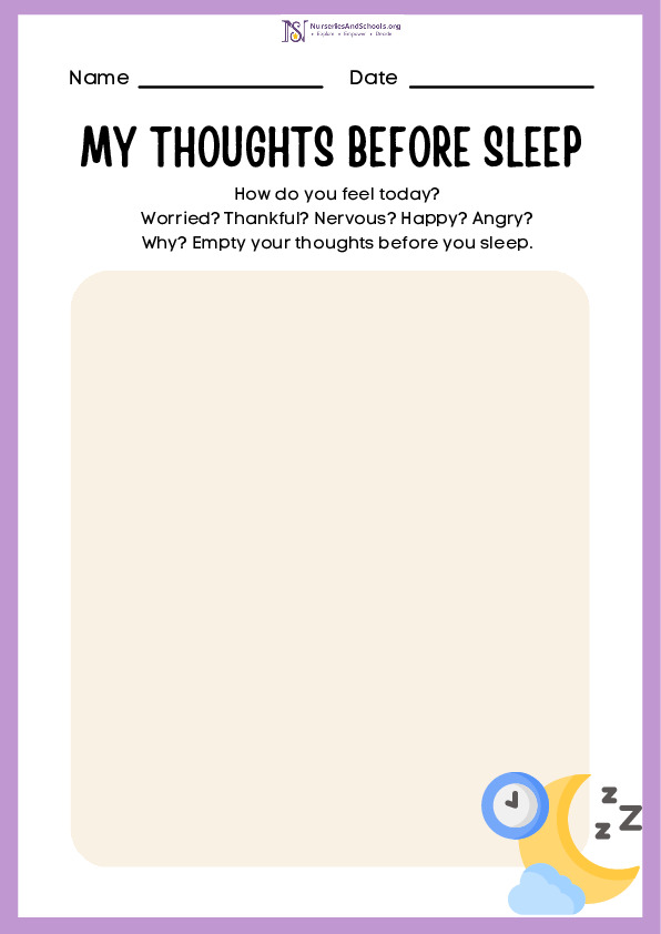 Thoughts Before Sleeping- writing activity