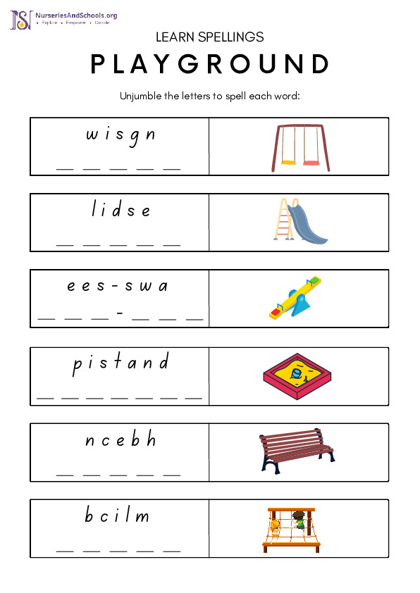 Playground Spelling Worksheet