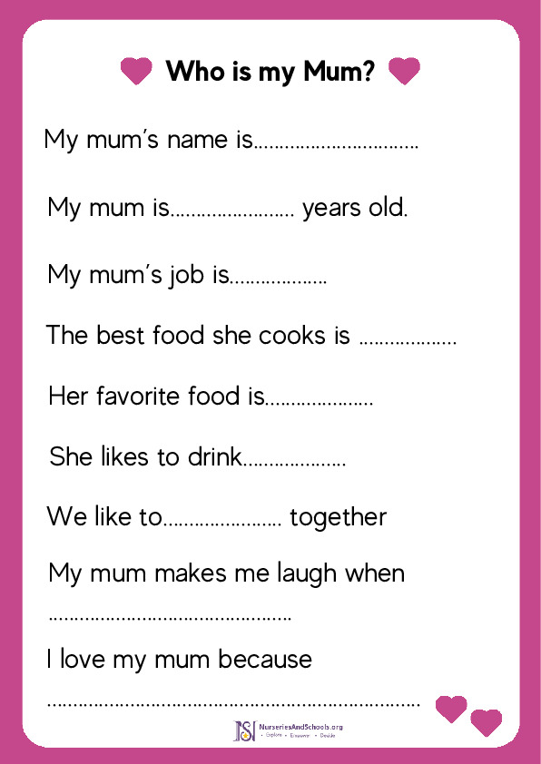 Who is my Mum?- writing worksheet for early years