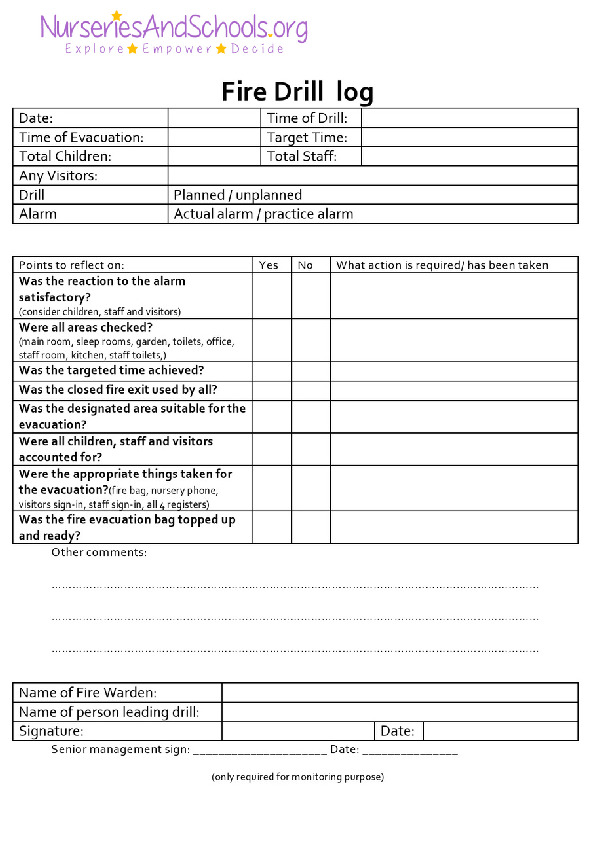 Fire Drill log form