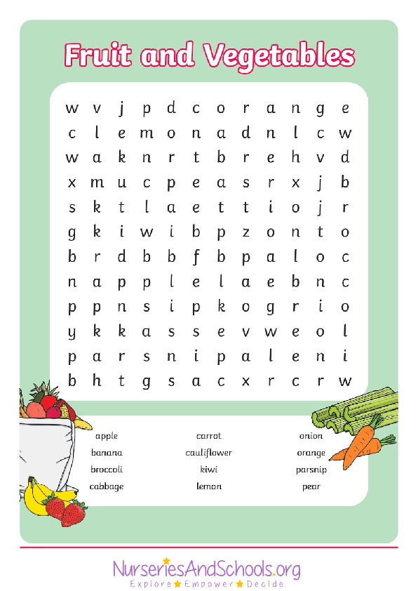 Fruits and vegetables word search