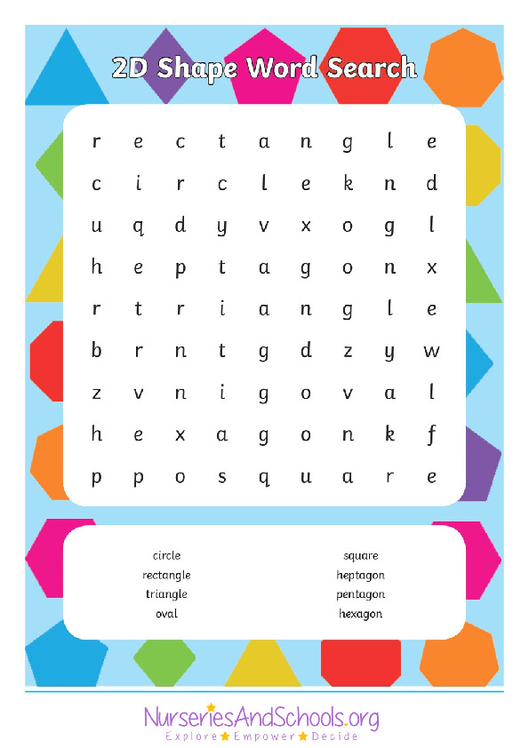 2D shapes word search