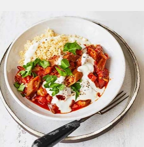 Okra with tomato sauce & couscous